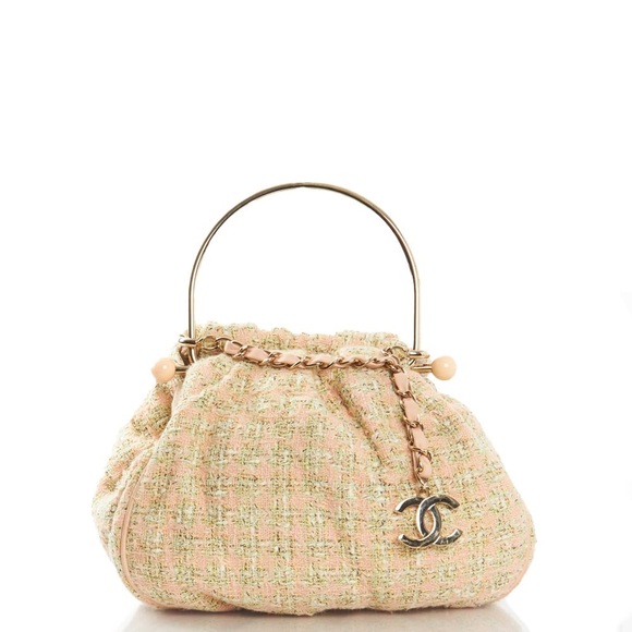 Authentic CHANEL limited edition 2005 Tweed knit pink pastel satchel bag - Picture 1 of 8